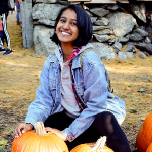Priya at a pumpkin patch