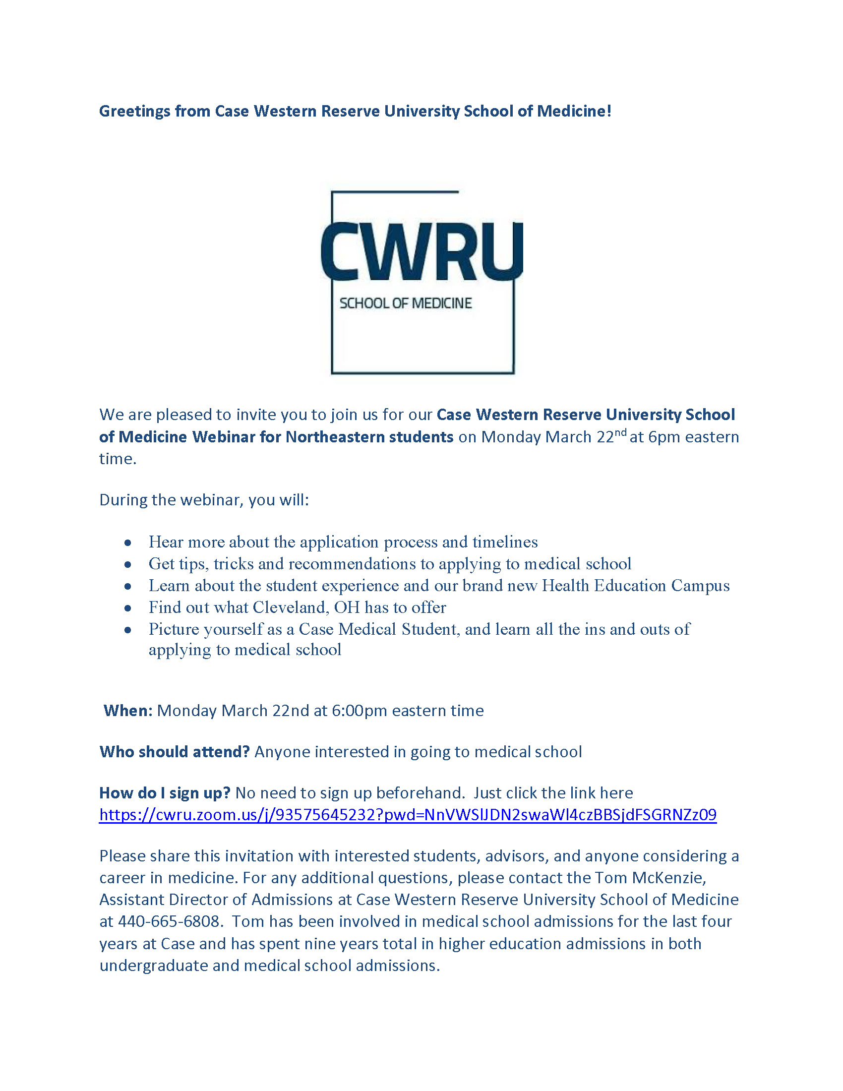 Case Western Medical School Admissions Webinar PreMed and PreHealth